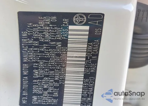 2015 Toyota Corolla L из США, поврежденный, VIN 2T1BURHE4FC306490